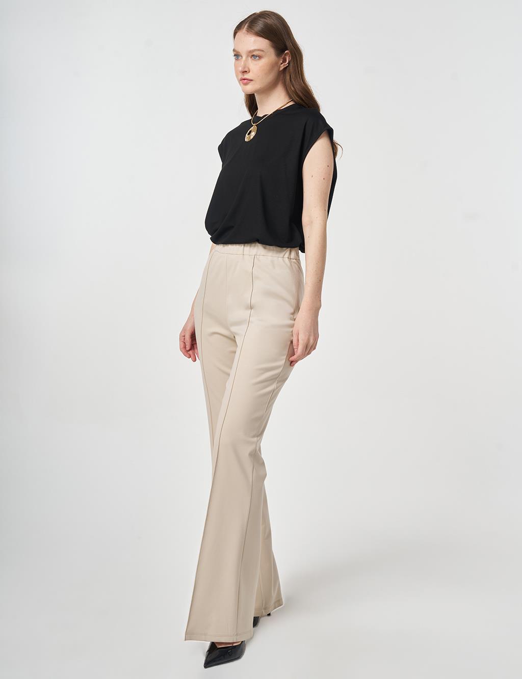 Cutting Stitch Knitted Spanish Flare Trousers Stone