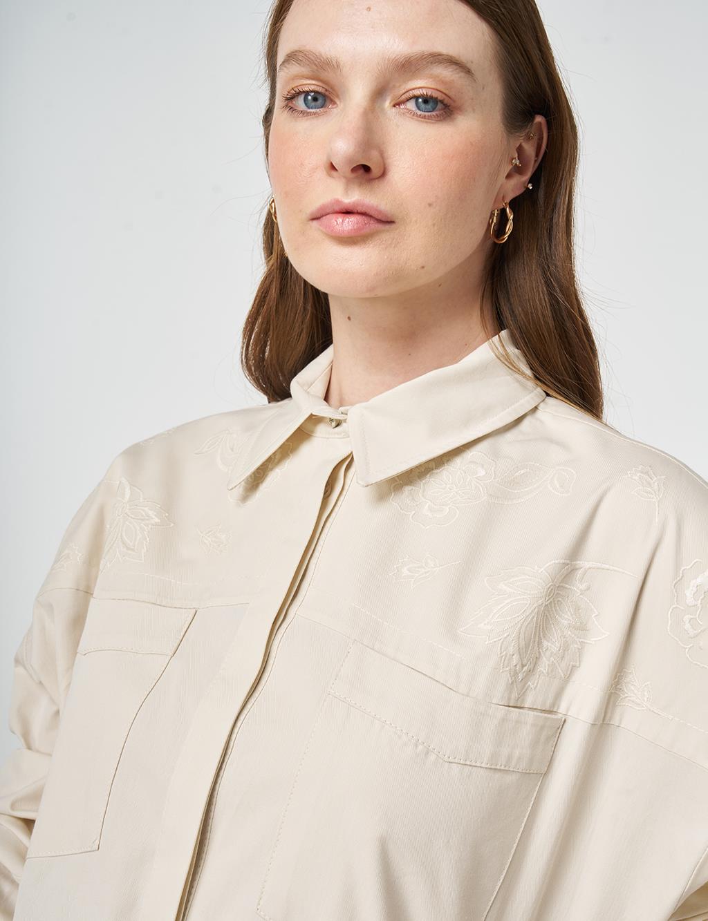 100% Cotton Embroidered Tunic Cream