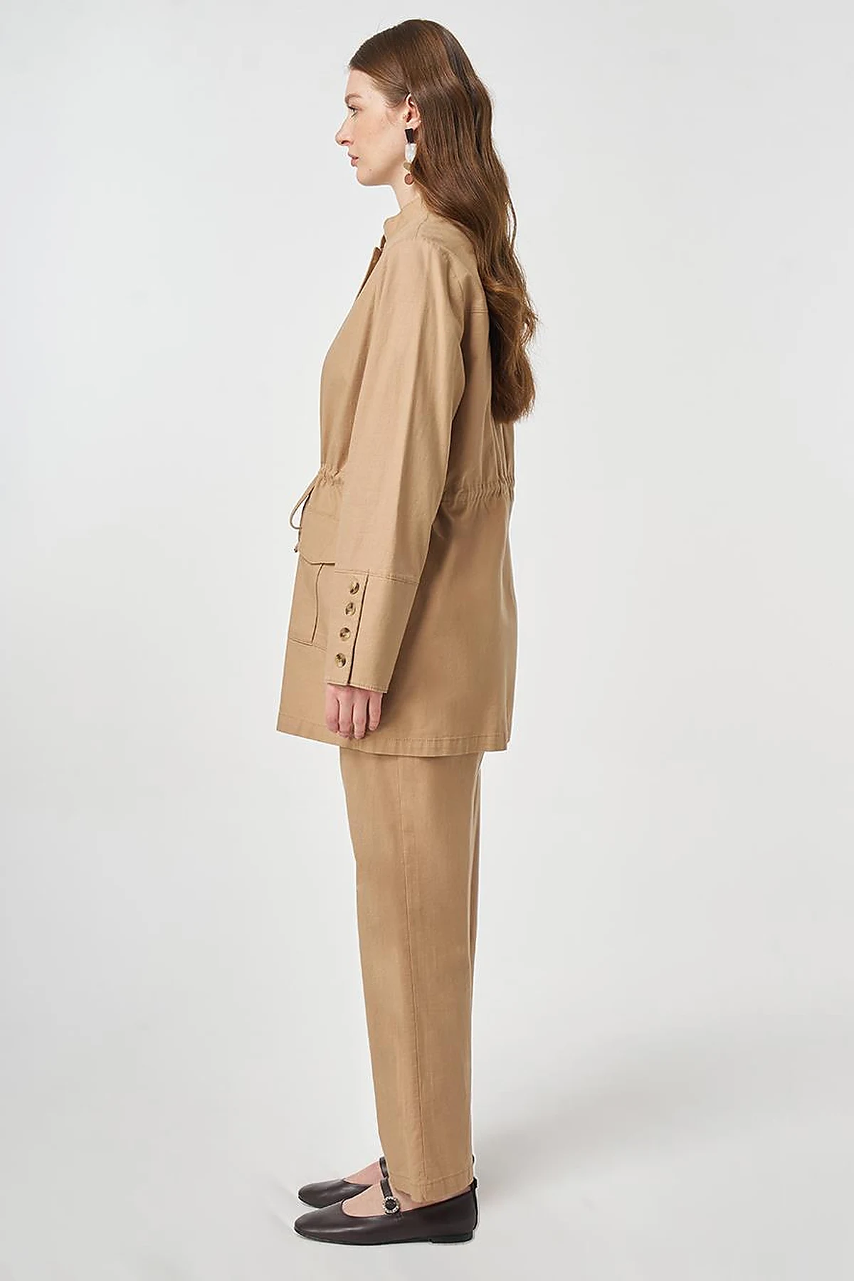 Button-Detail Cotton Two-Piece Set Beige