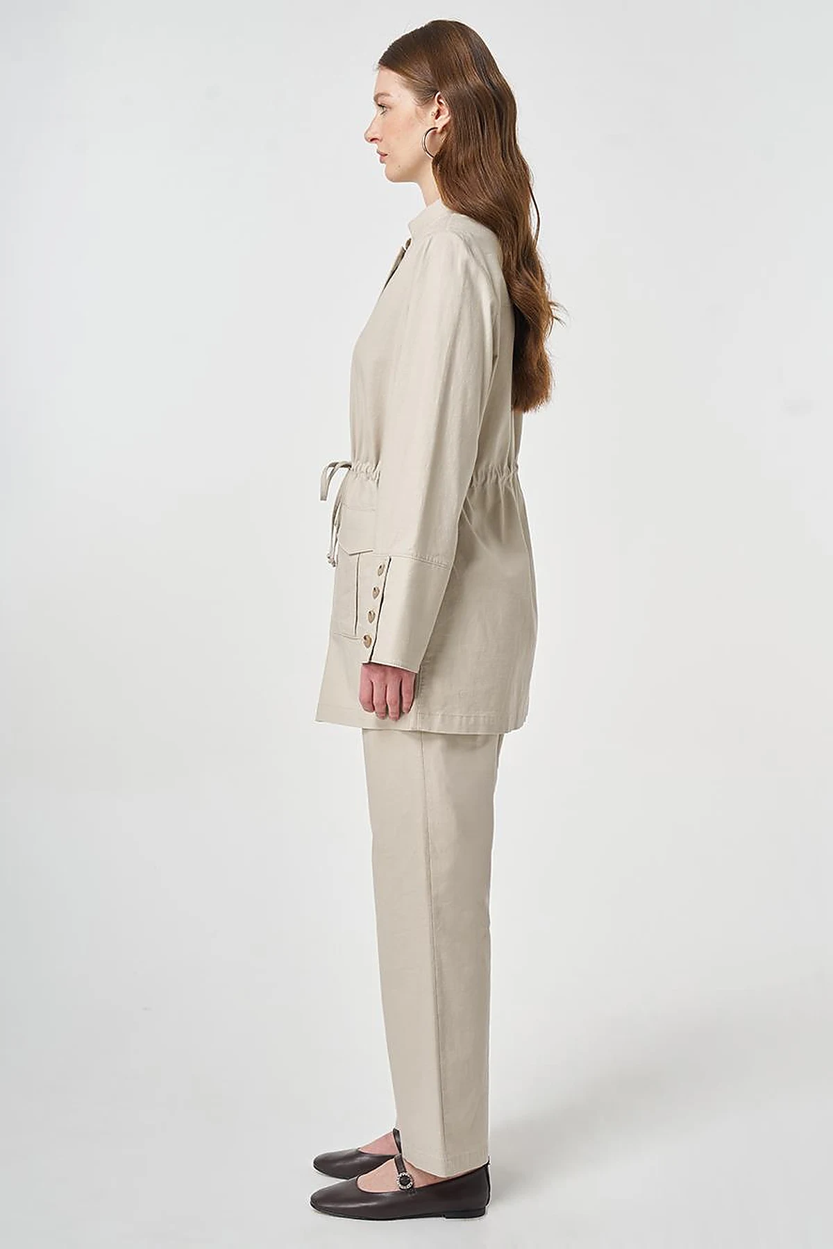 Button-Detail Cotton Two-Piece Set Stone