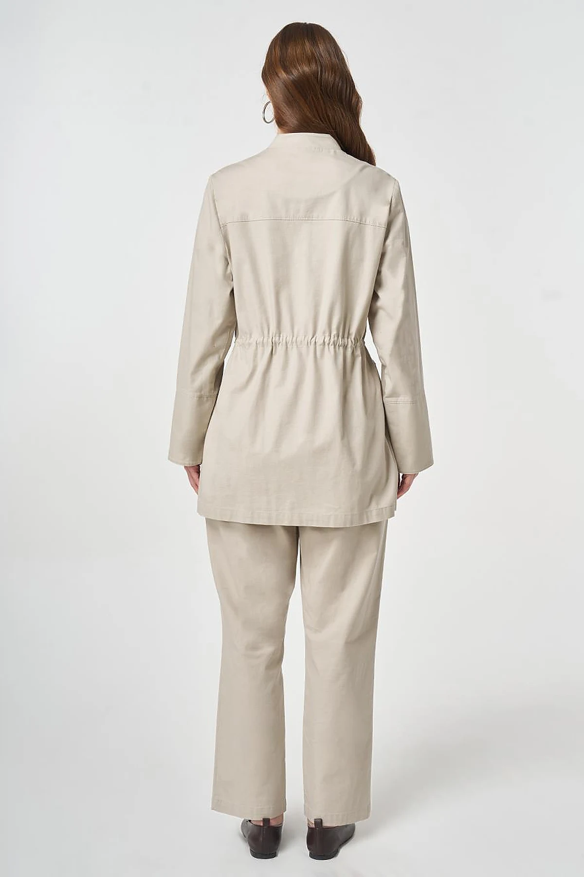 Button-Detail Cotton Two-Piece Set Stone