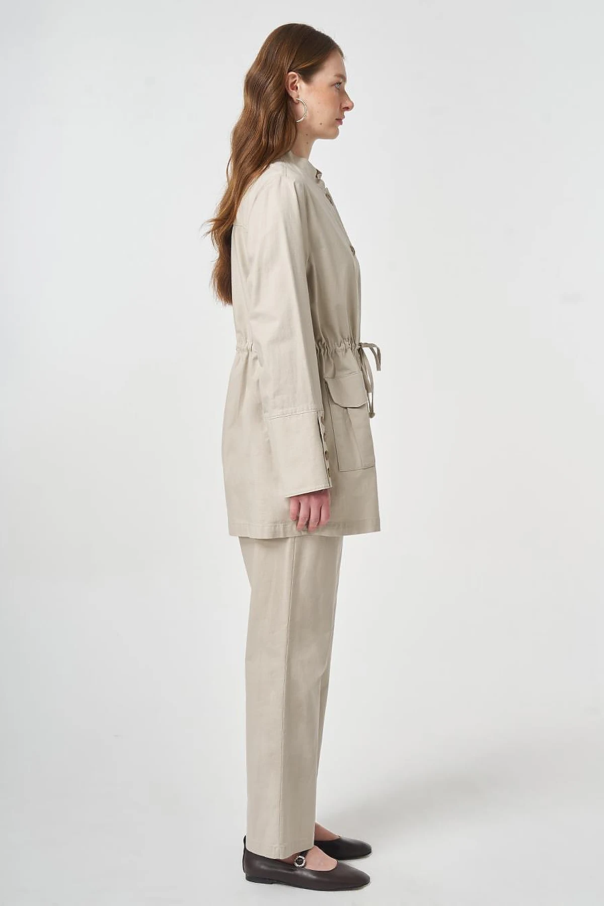Button-Detail Cotton Two-Piece Set Stone