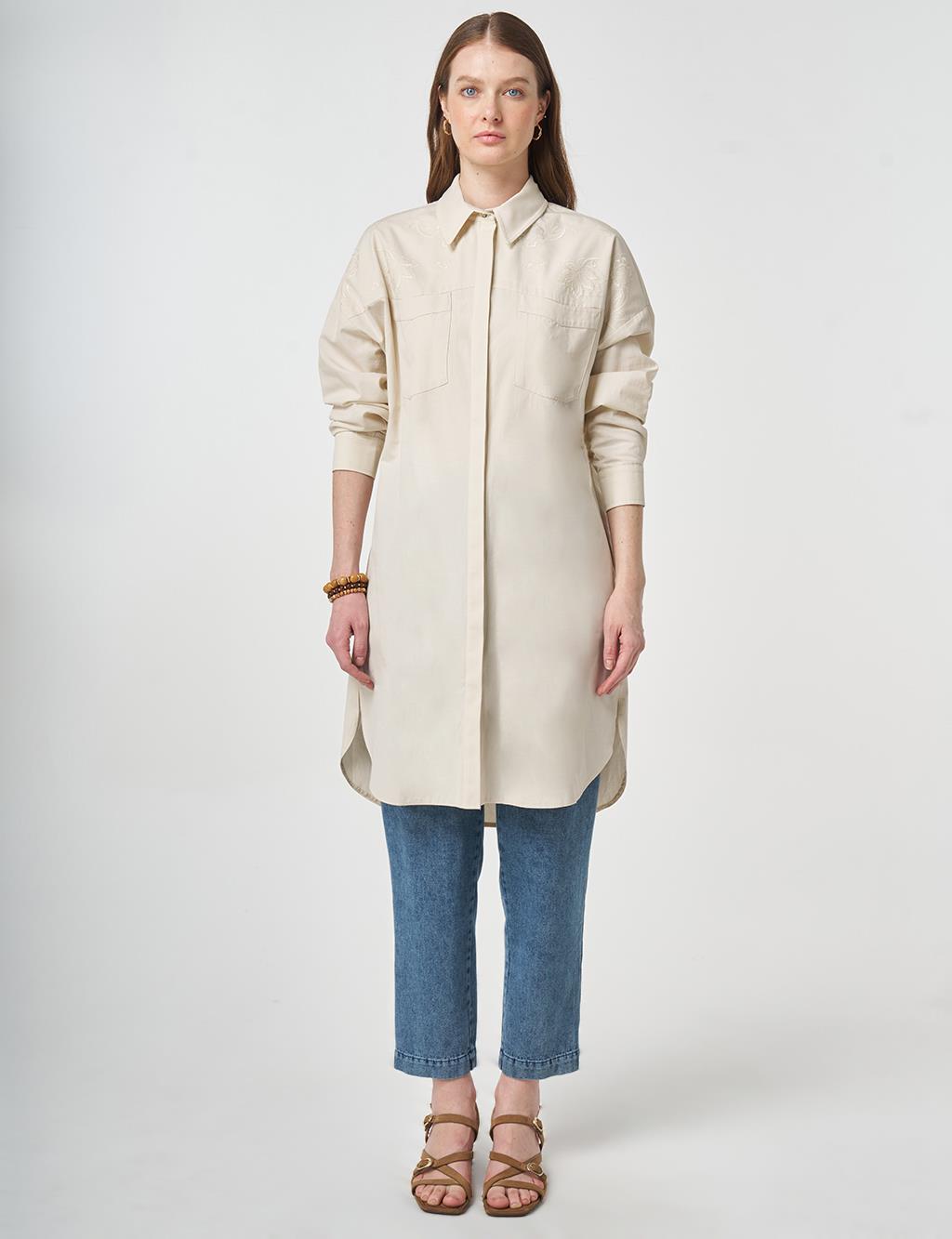 100% Cotton Embroidered Tunic Cream