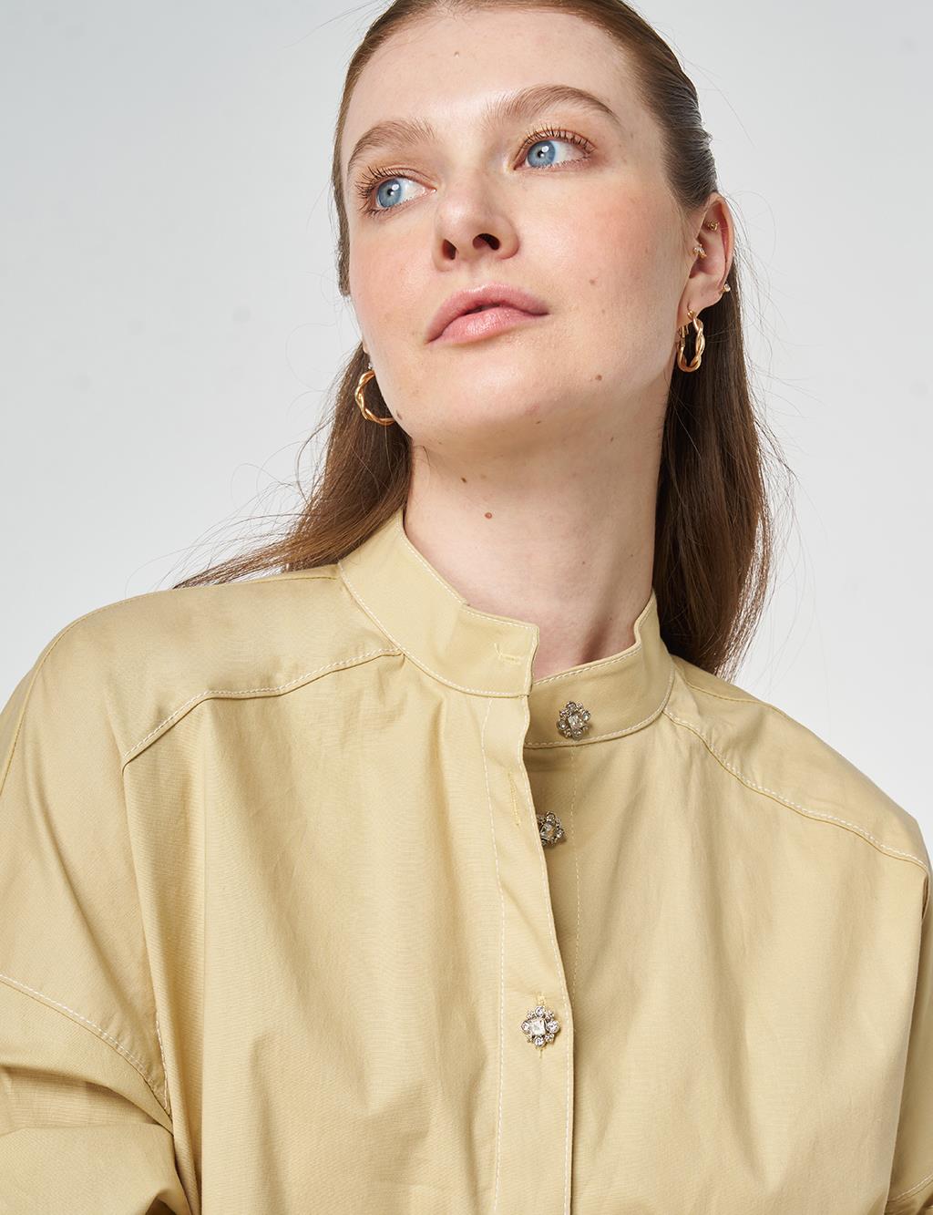 Punto Dikişli Pamuklu Tunik Açık Sarı