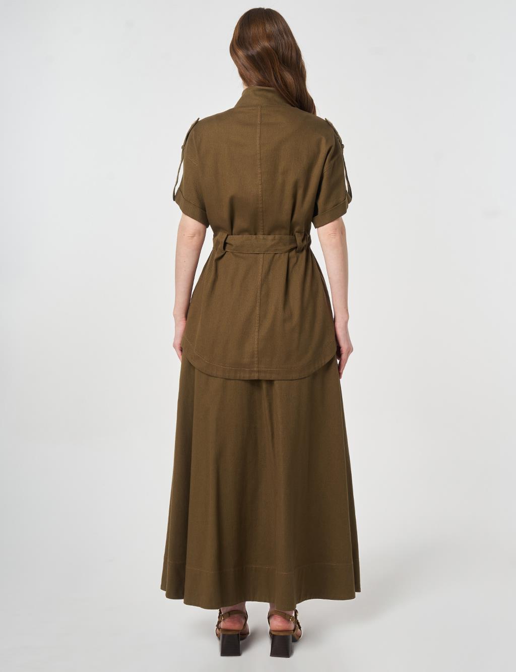 Broderie Trimmed Non-Denim Set Dark Khaki