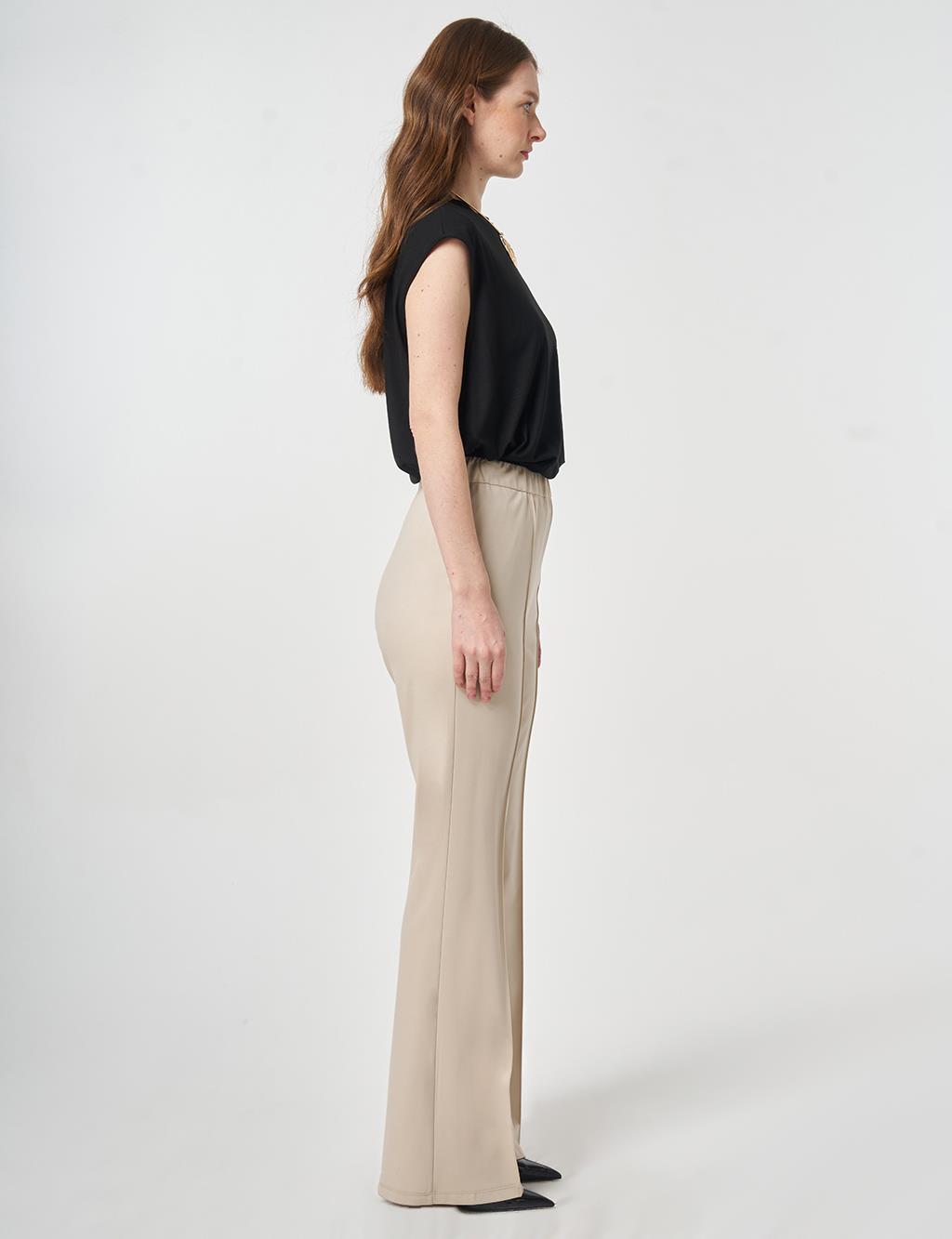 Cutting Stitch Knitted Spanish Flare Trousers Stone