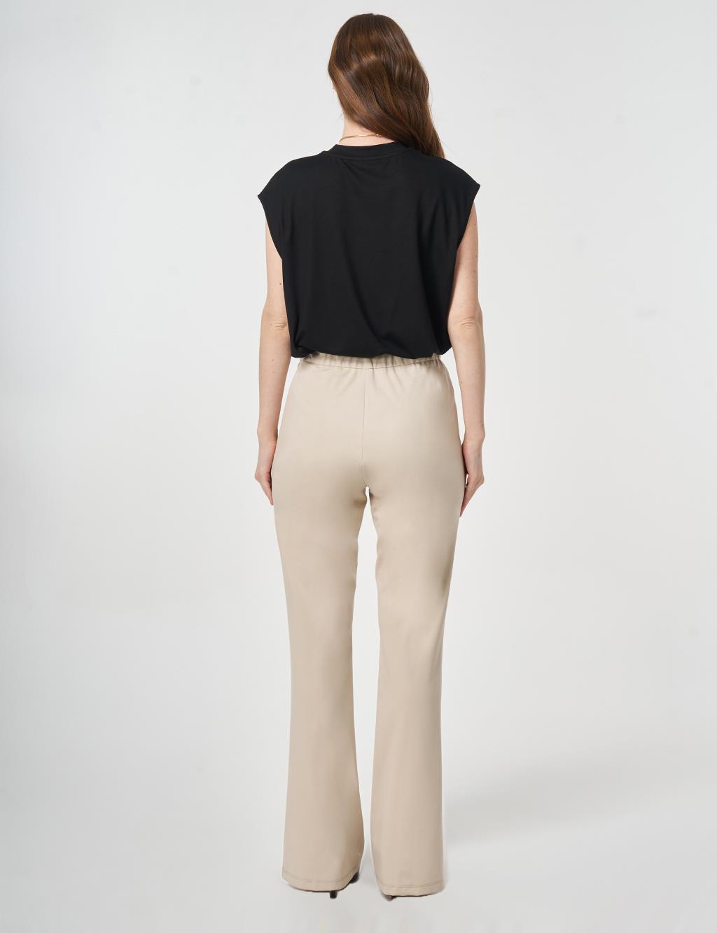 Cutting Stitch Knitted Spanish Flare Trousers Stone