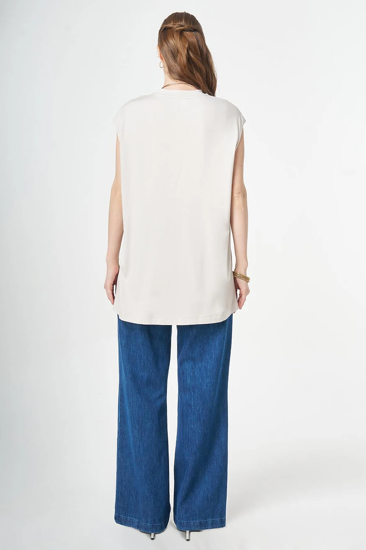 Hotfix Printed Sleeveless Knitted Blouse Light Grey