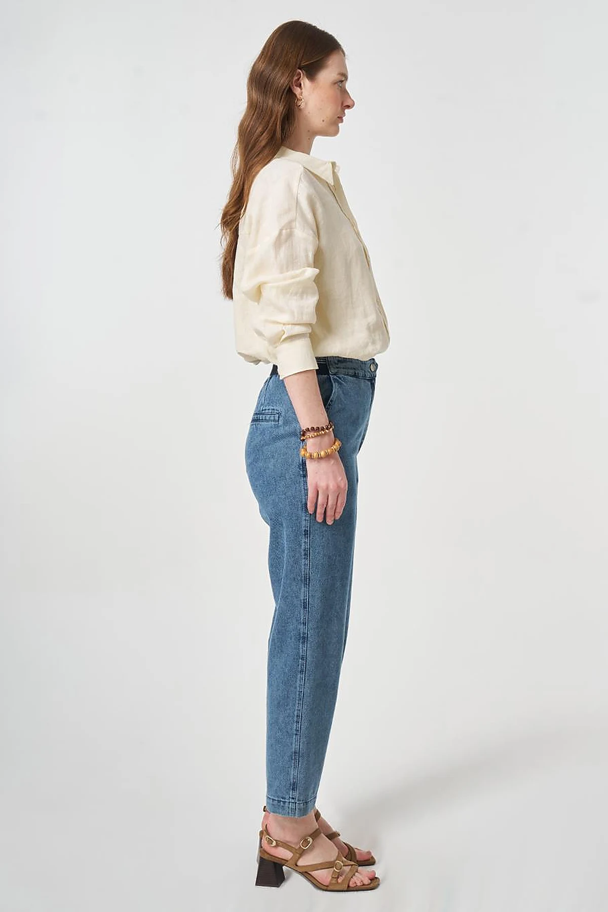 Elastic-Waist Carrot-Fit Denim Trousers Blue 