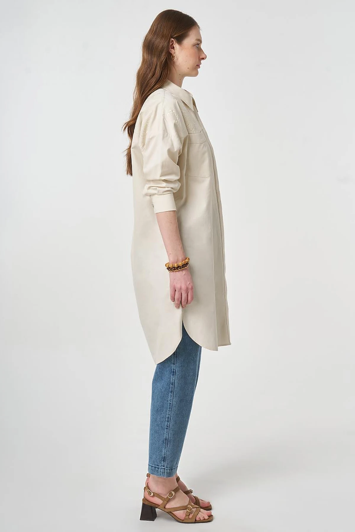 100% Cotton Embroidered Tunic Cream
