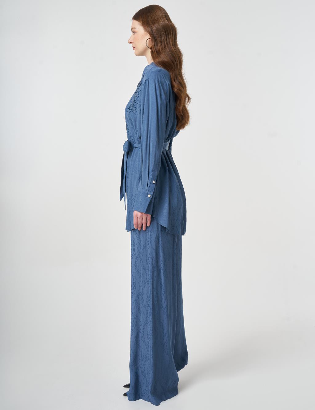 100% Viscose Hotfix Printed Two-Piece Set Indigo