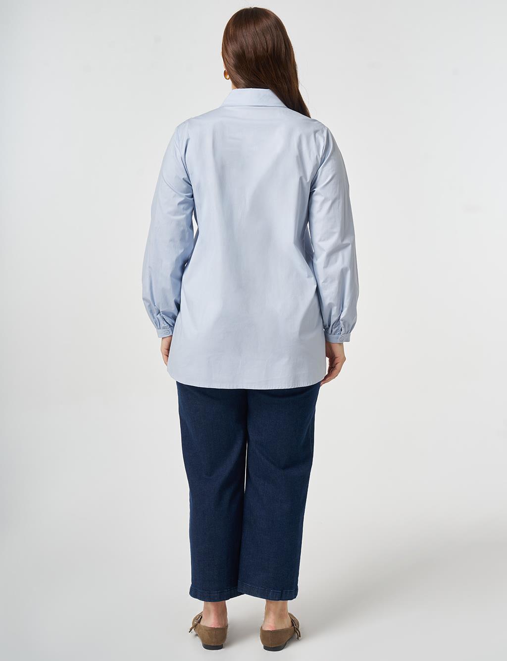 Mesh-Trimmed Baby Collar Blouse Blue