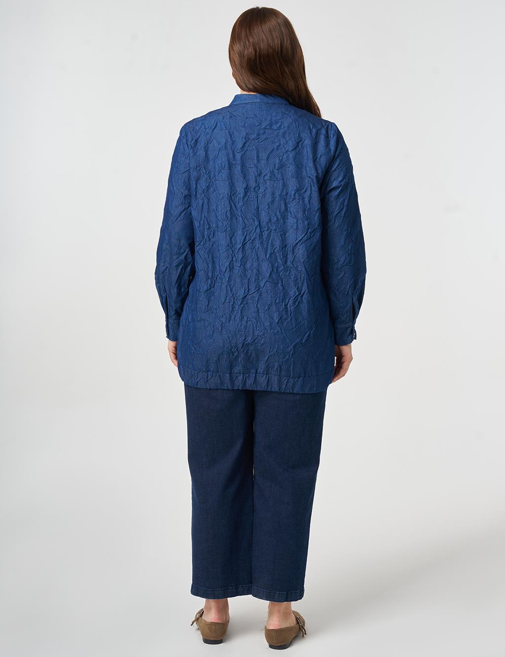 Brooch-Detail Embossed Jacket Indigo