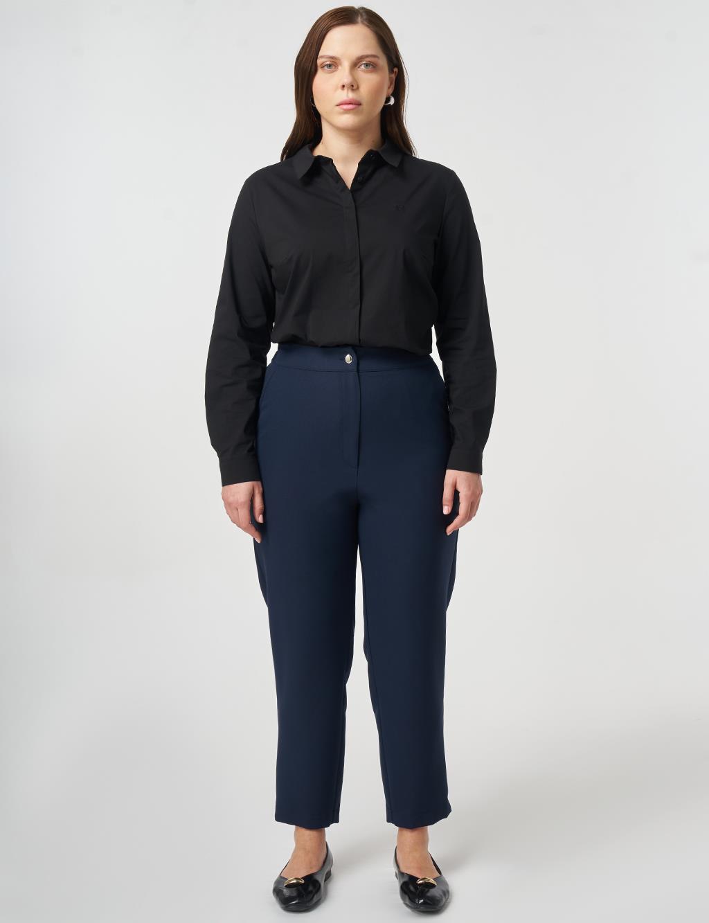 Bel Lastikli Dar Paça Pantolon Koyu Lacivert