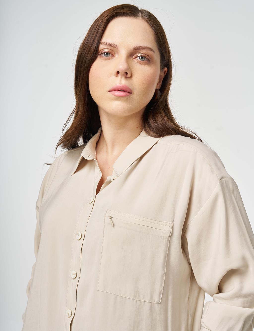 Single-Pocket Rayon Tunic Cream