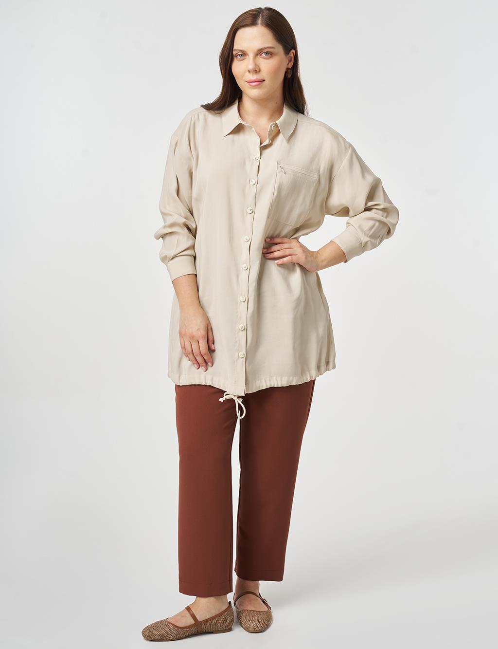 Single-Pocket Rayon Tunic Cream