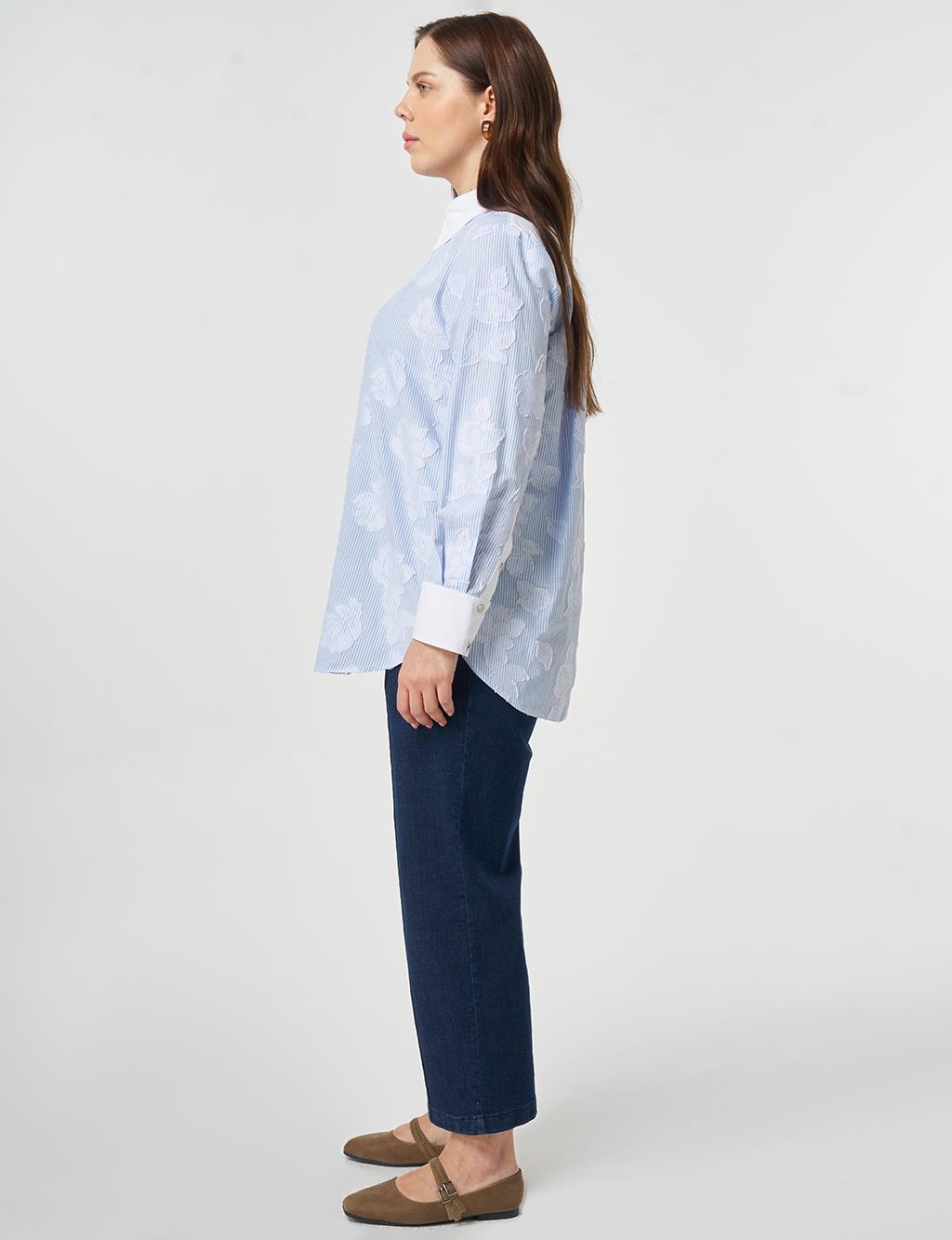Appliqué Cotton Tunic Blue
