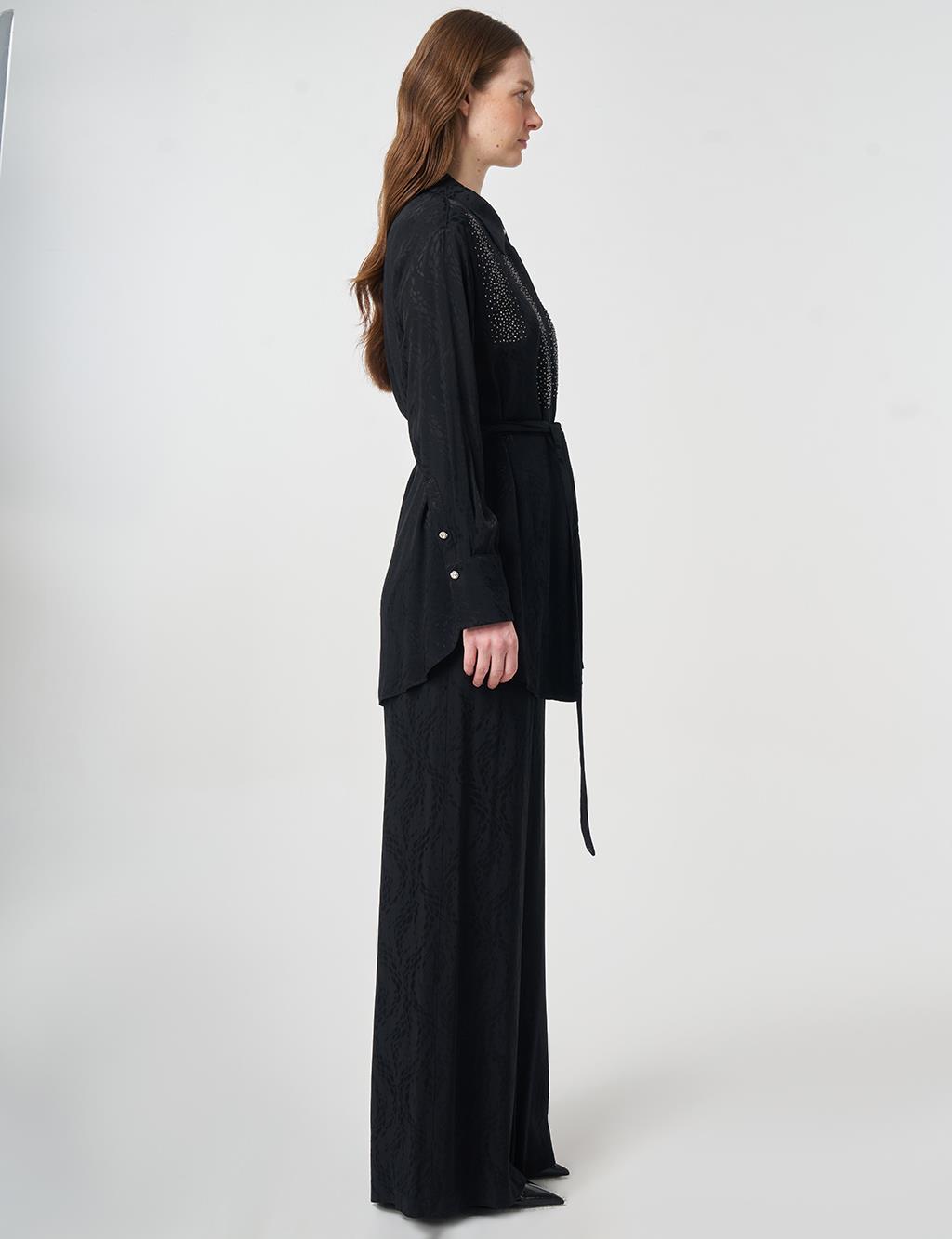 100% Viscose Hotfix Printed Two-Piece Set Black