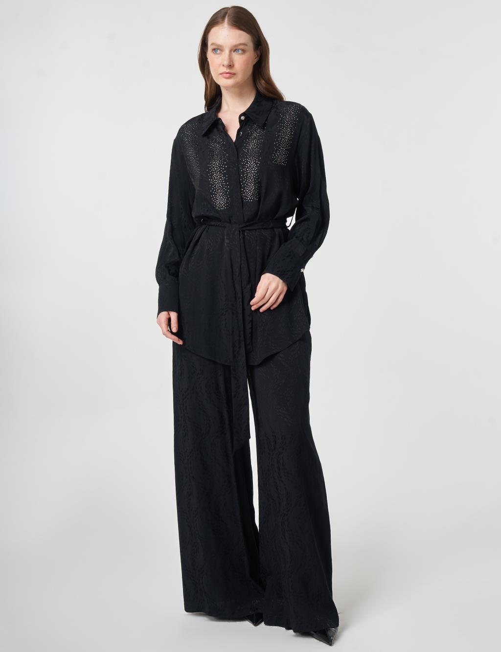 100% Viscose Hotfix Printed Two-Piece Set Black