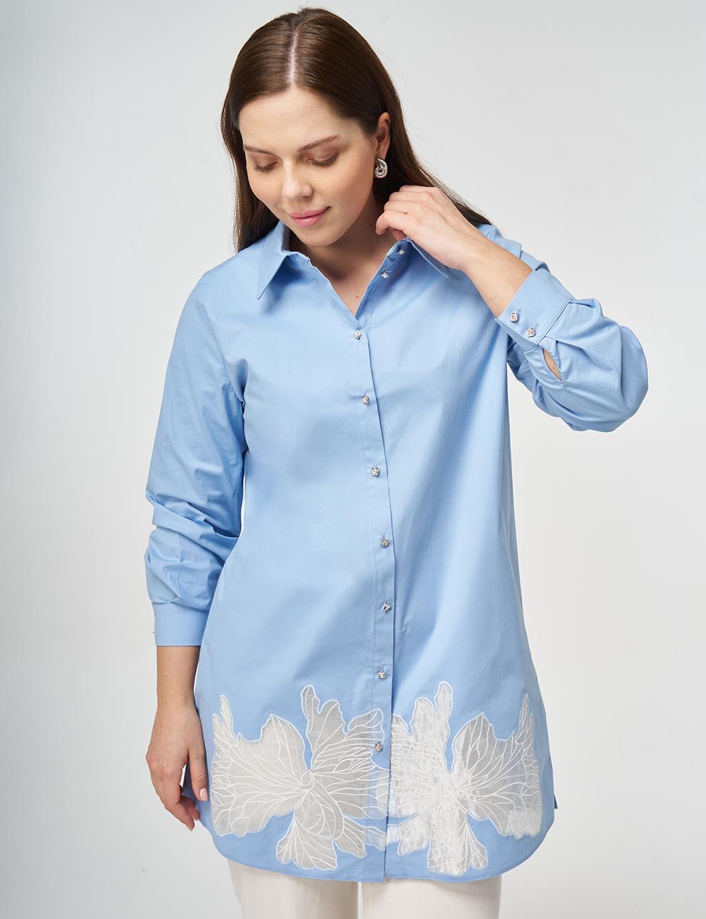 Cotton Tunic with Embroidered Appliqué Light Aviator Blue