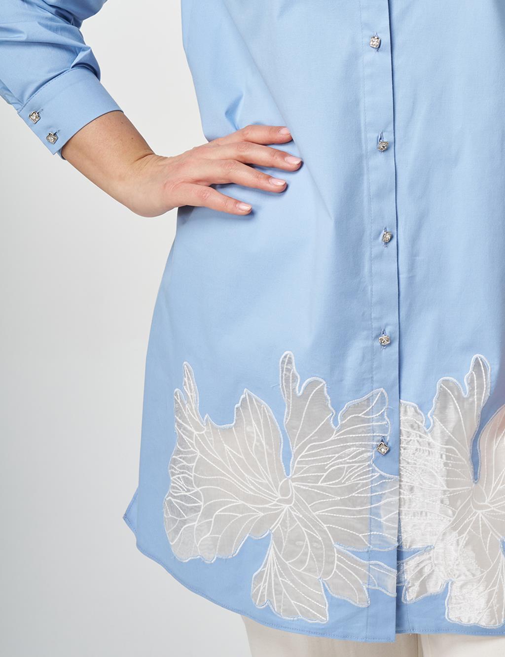 Cotton Tunic with Embroidered Appliqué Light Aviator Blue