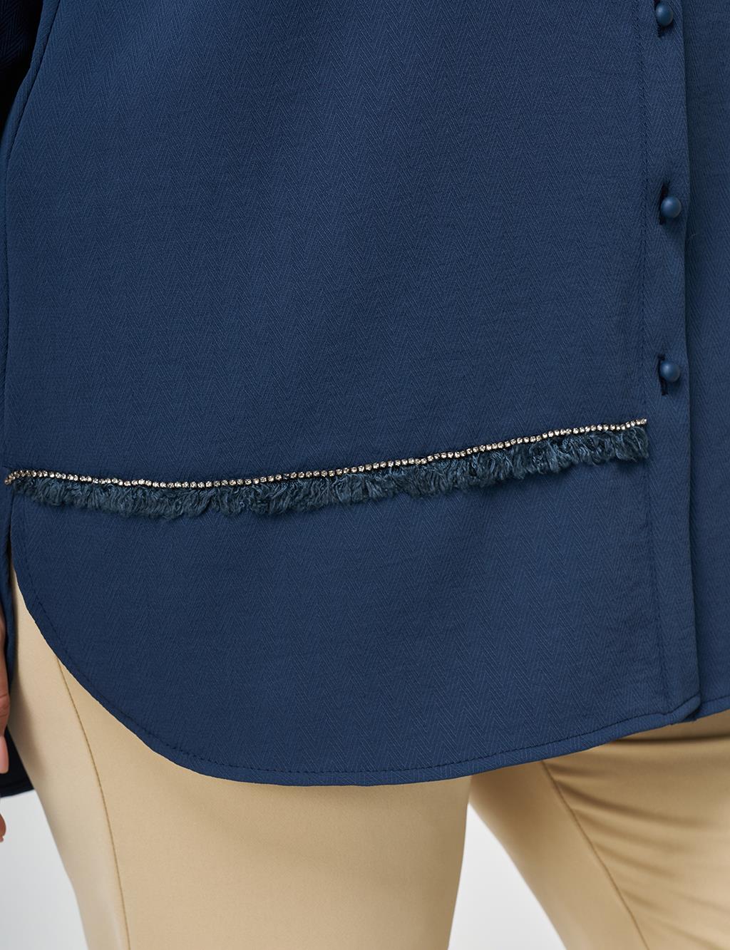 Striped Detail Shirt Collar Tunic Dark Navy