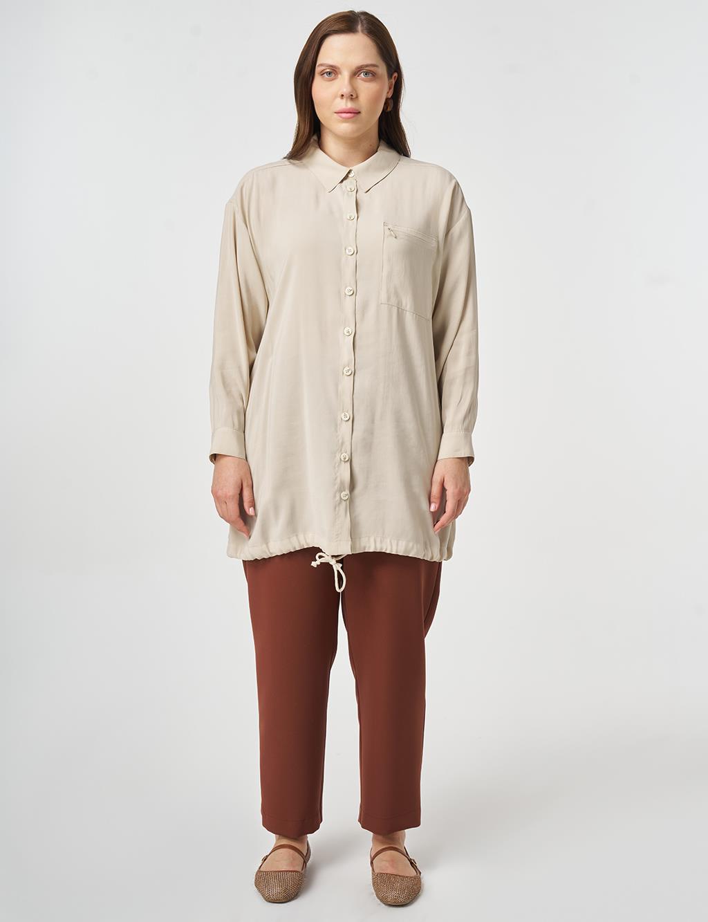 Single-Pocket Rayon Tunic Cream