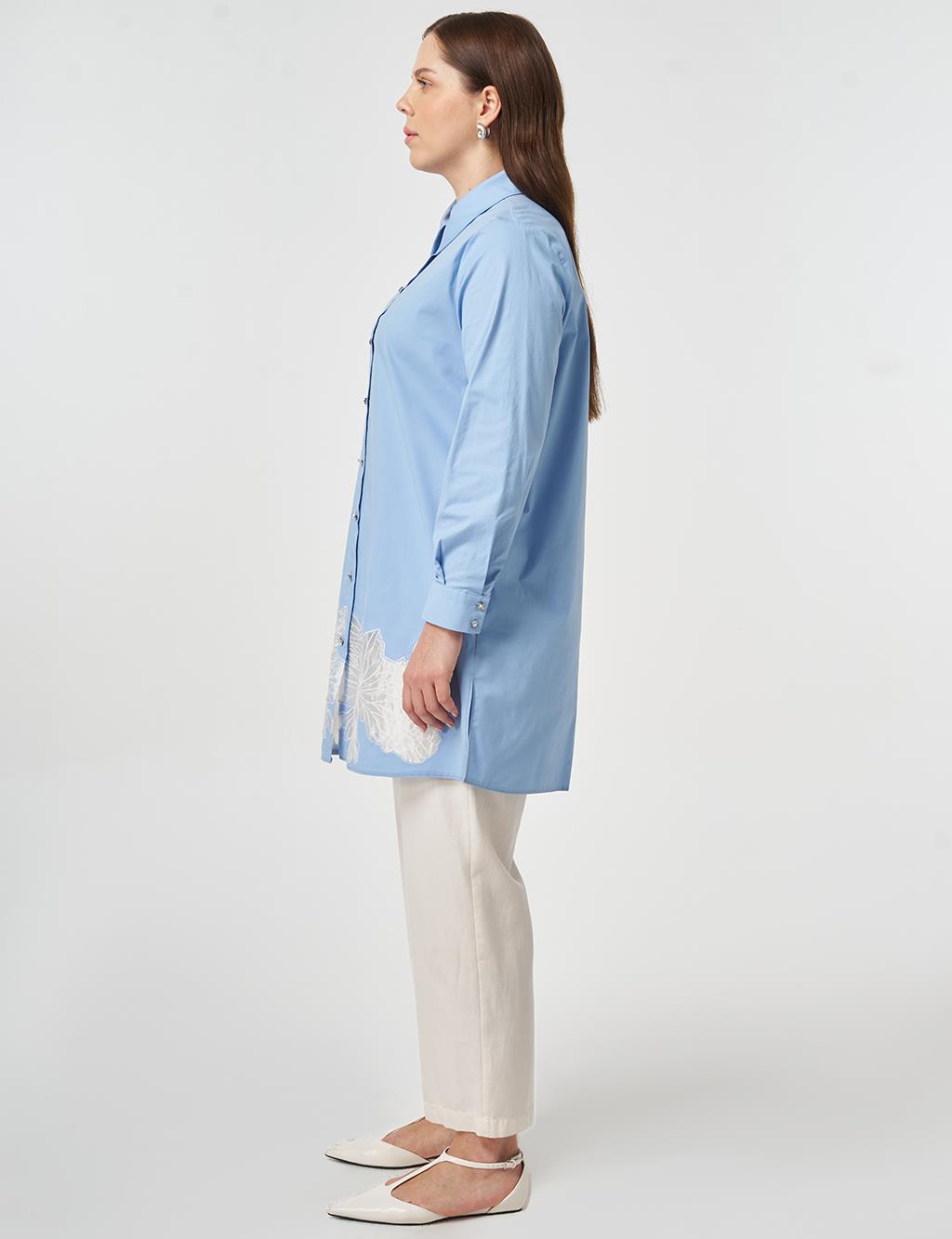 Cotton Tunic with Embroidered Appliqué Light Aviator Blue