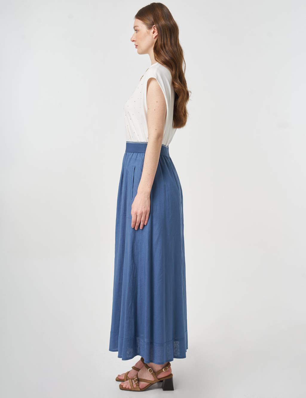 Flared Skirt with Patch Pockets Indigo
