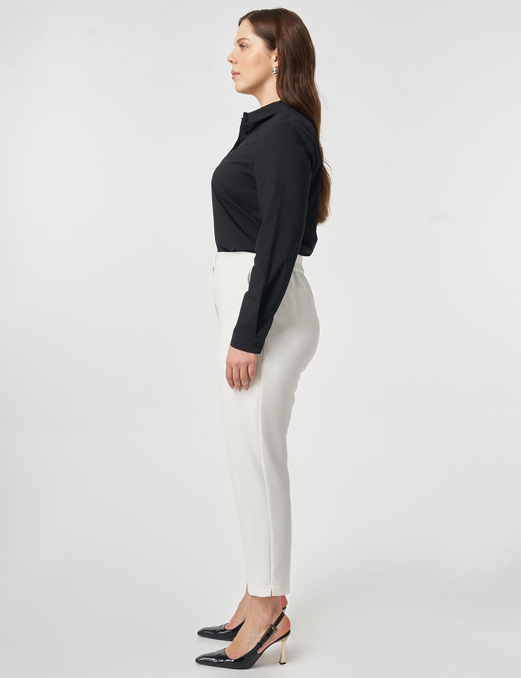 Bel Lastikli Dar Paça Pantolon Ekru