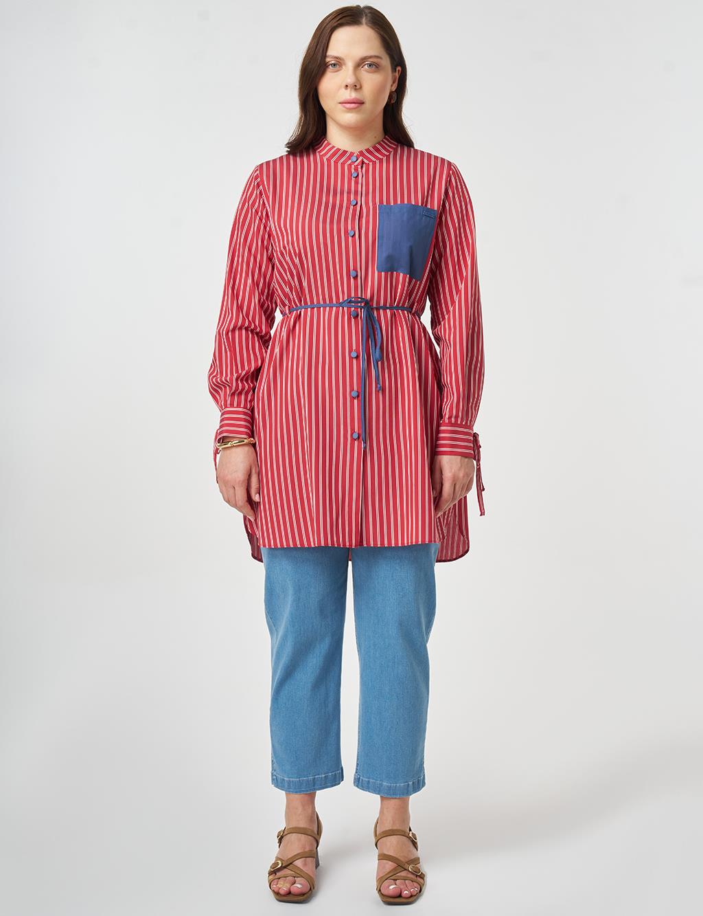 Waist Tie Viscose Tunic Red