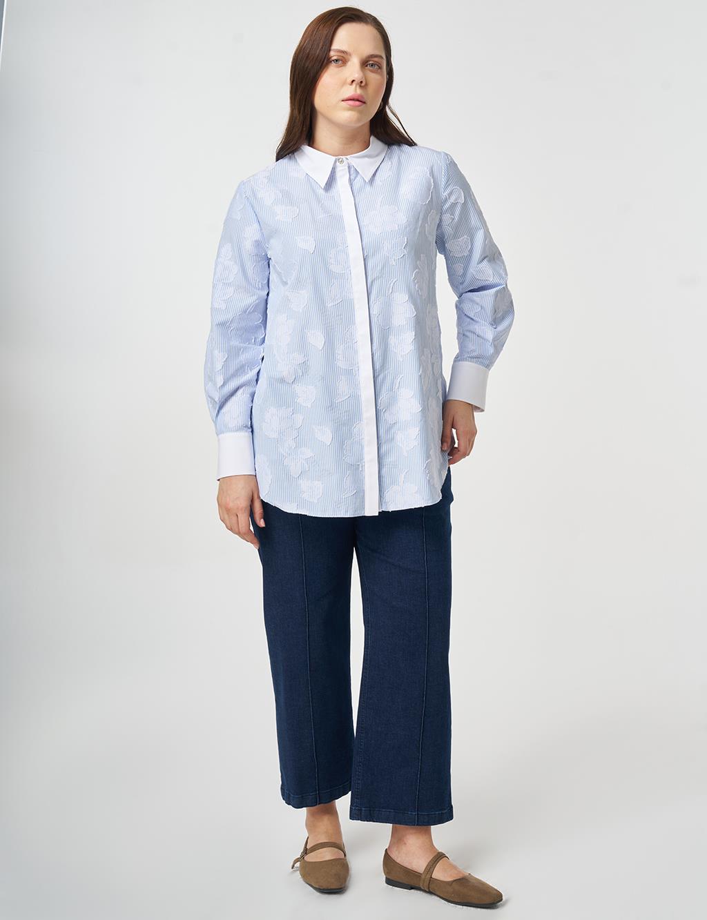 Appliqué Cotton Tunic Blue