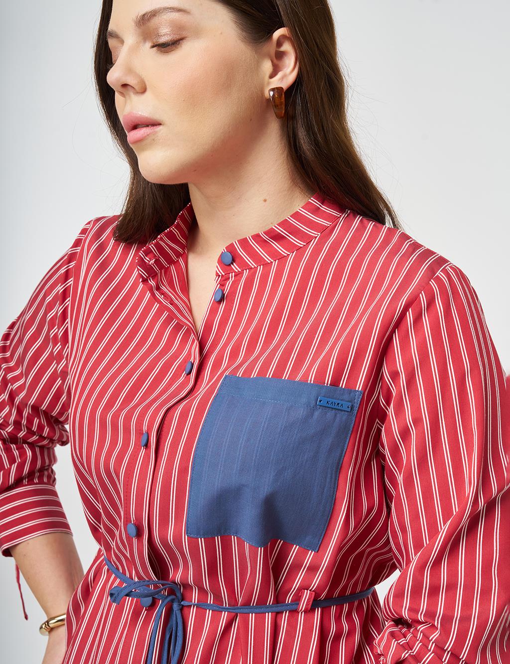 Waist Tie Viscose Tunic Red