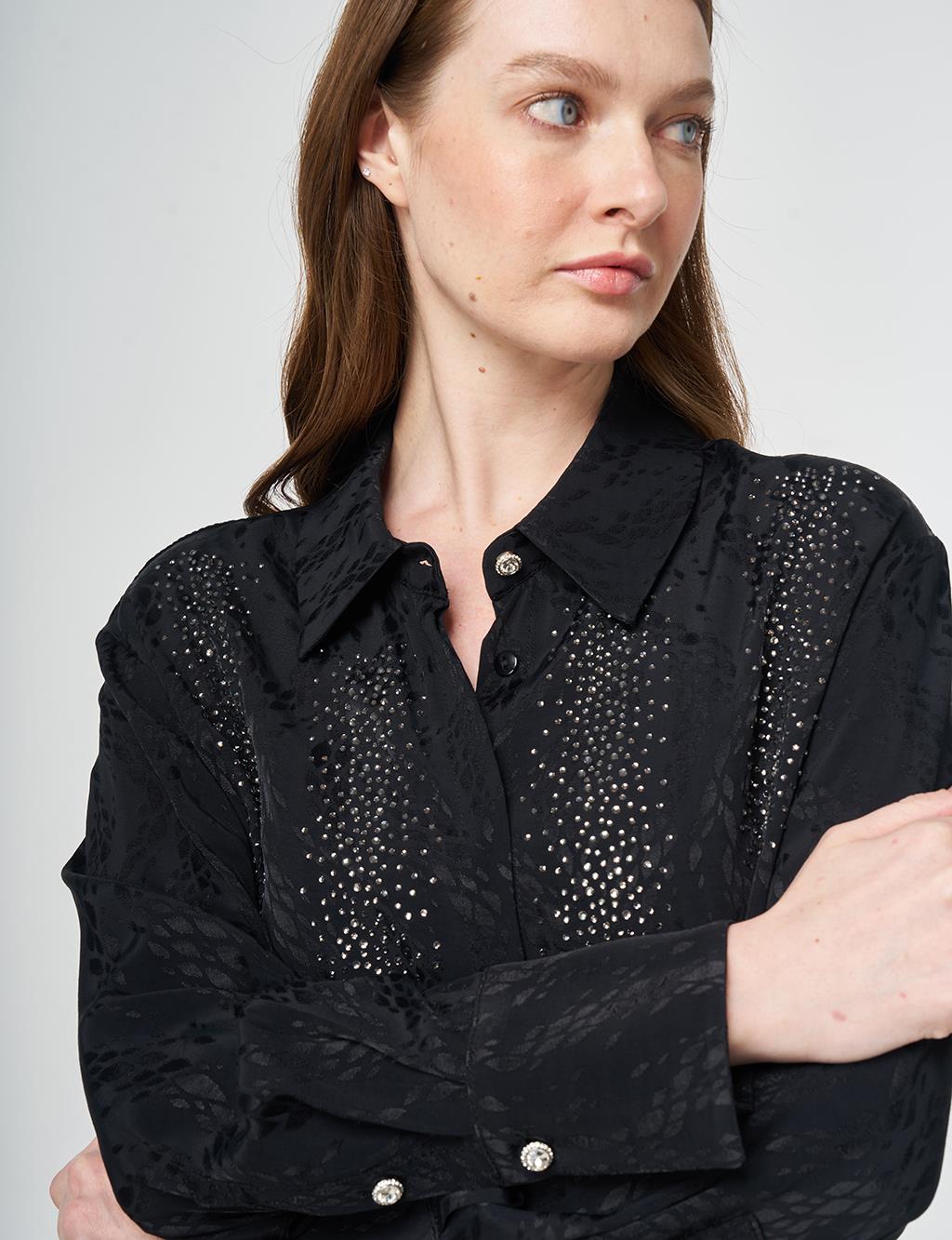 100% Viscose Hotfix Printed Two-Piece Set Black