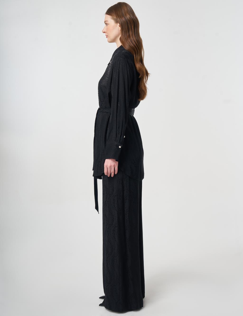 100% Viscose Hotfix Printed Two-Piece Set Black