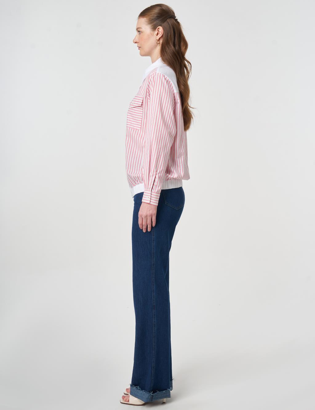 Striped Cotton Blouse Fuchsia