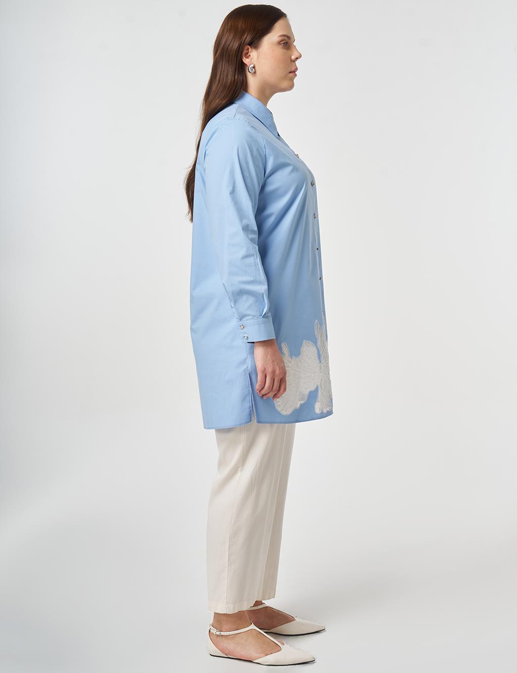 Cotton Tunic with Embroidered Appliqué Light Aviator Blue