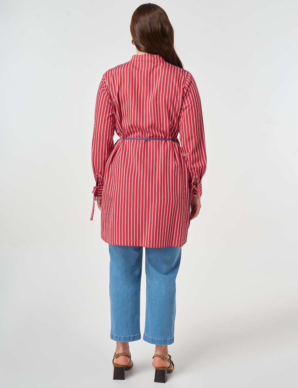 Waist Tie Viscose Tunic Red