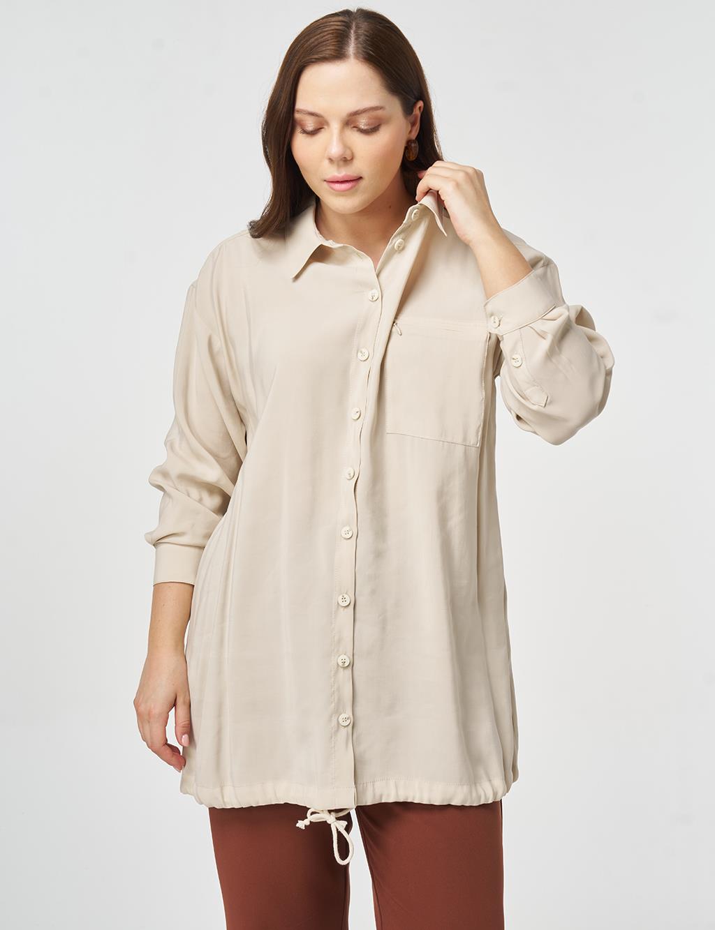 Single-Pocket Rayon Tunic Cream
