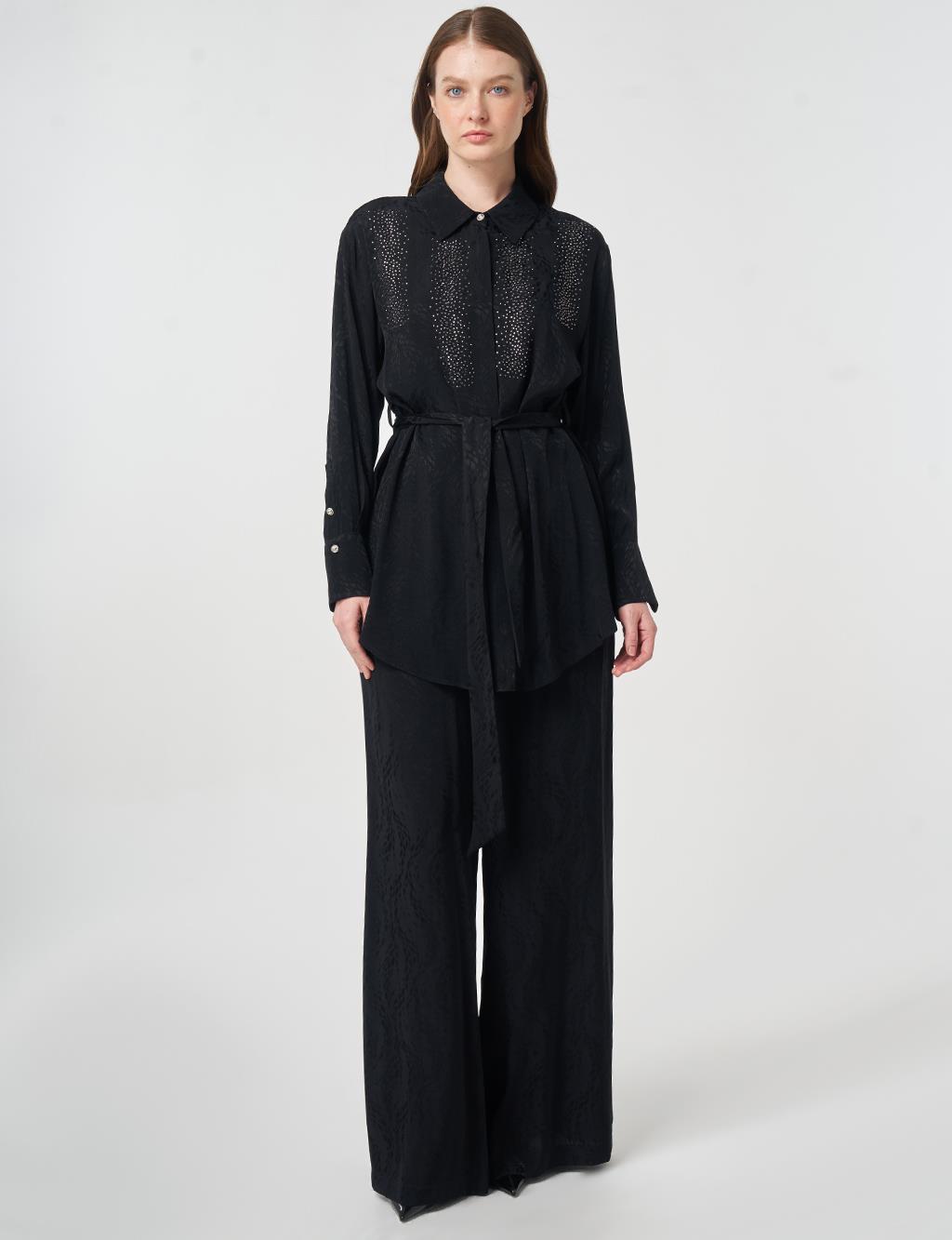 100% Viscose Hotfix Printed Two-Piece Set Black