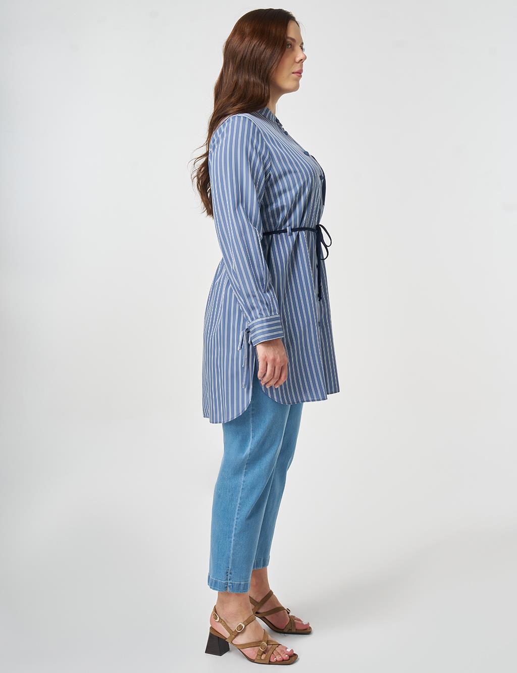 Waist Tie Viscose Tunic Indigo