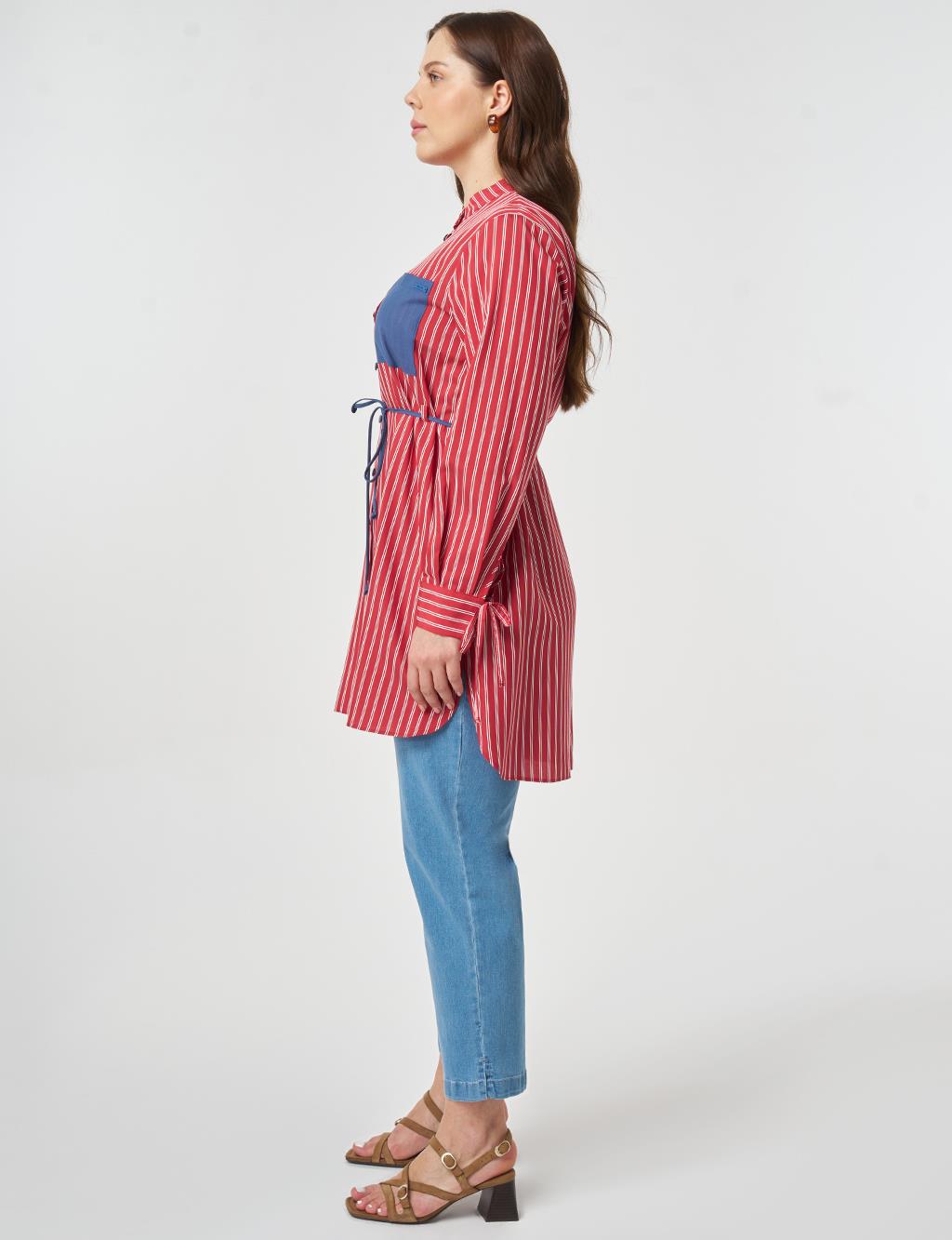 Waist Tie Viscose Tunic Red