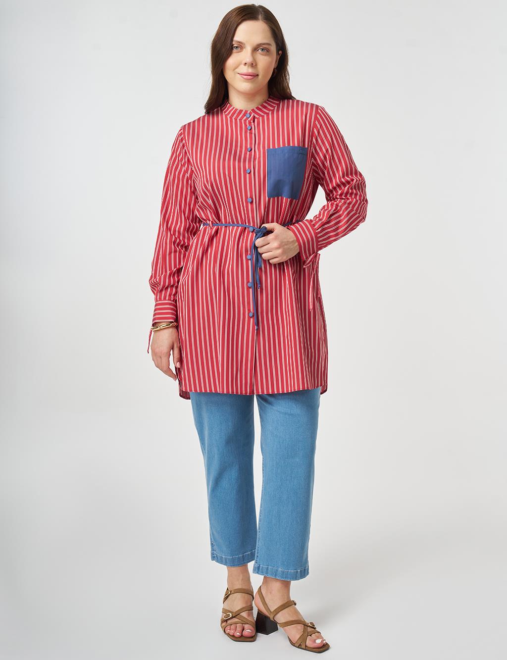 Waist Tie Viscose Tunic Red