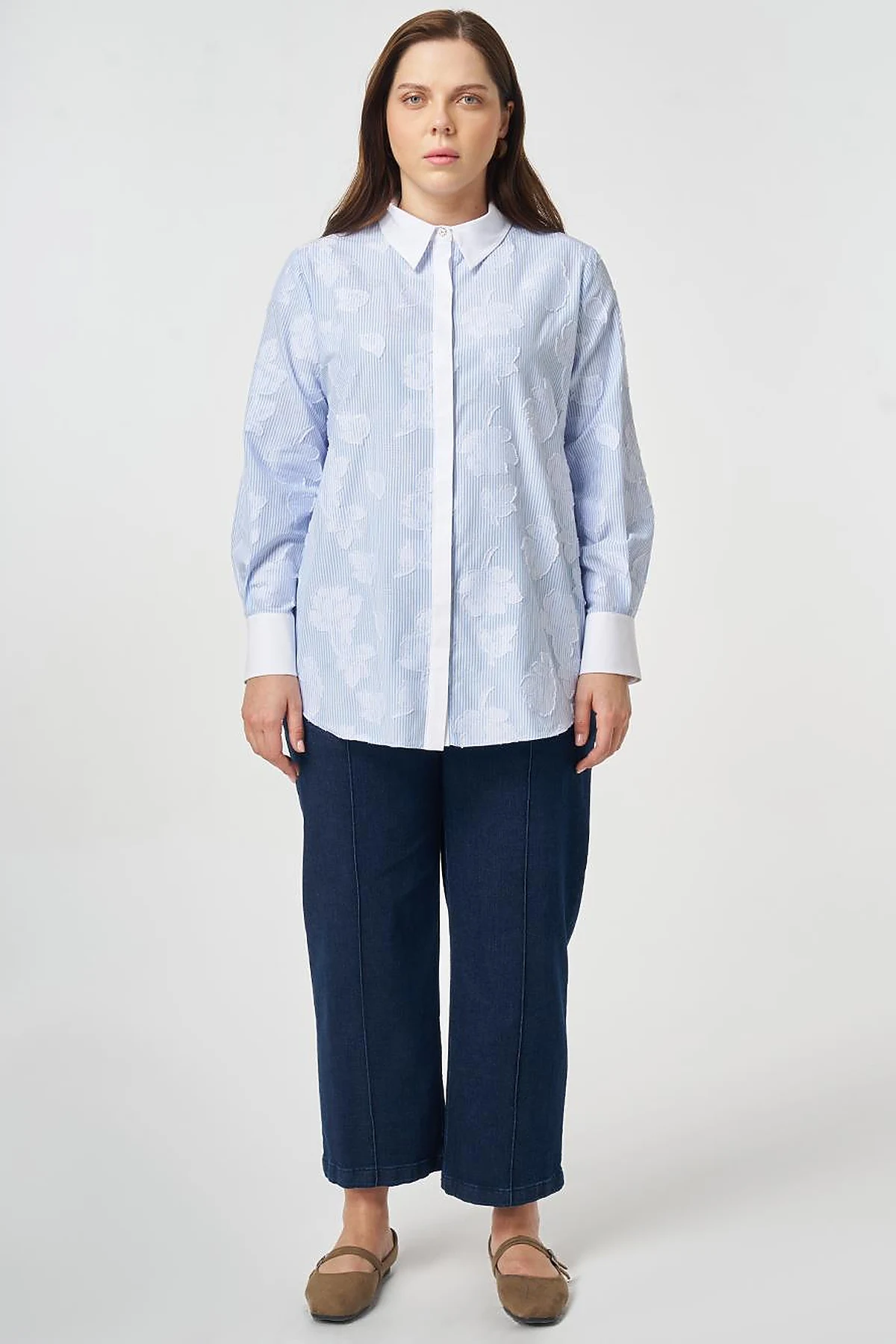 Appliqué Cotton Tunic Blue