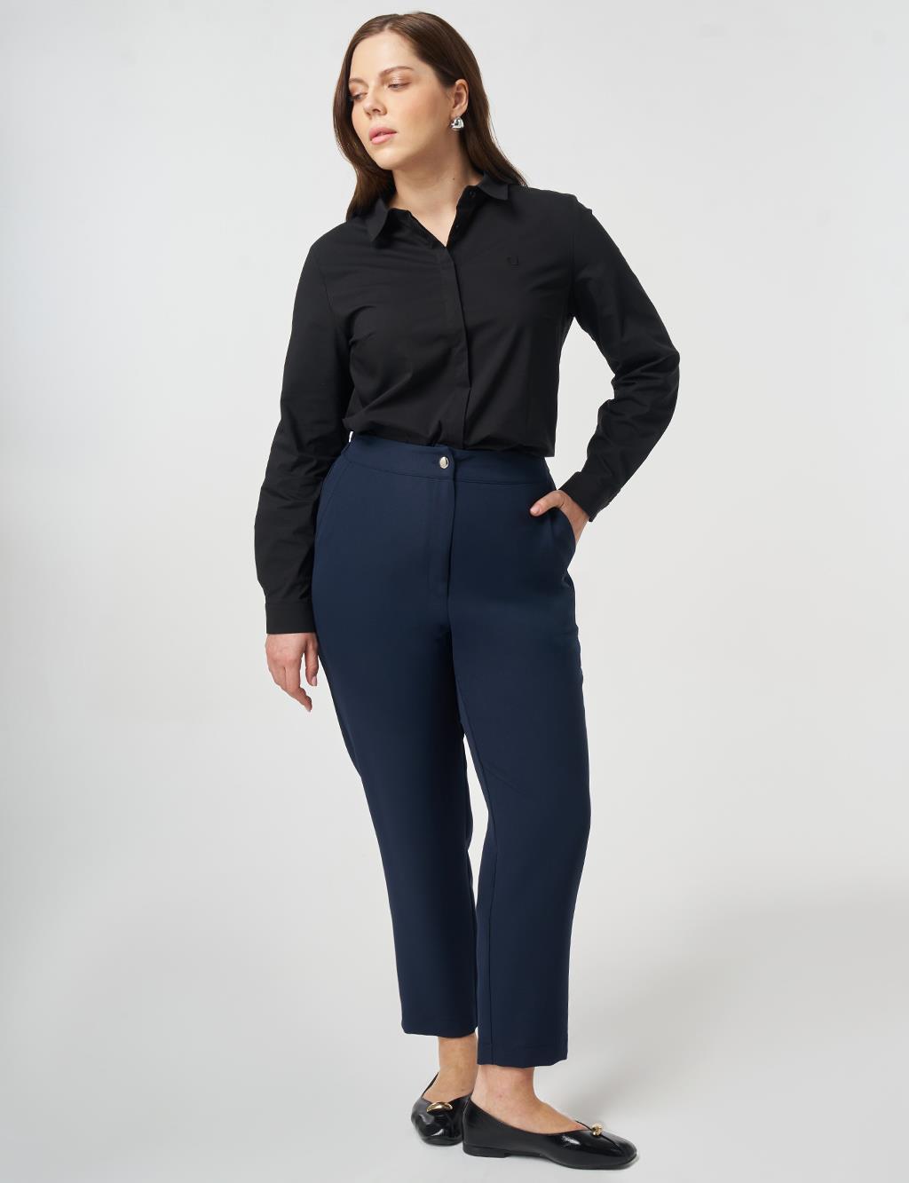 Bel Lastikli Dar Paça Pantolon Koyu Lacivert