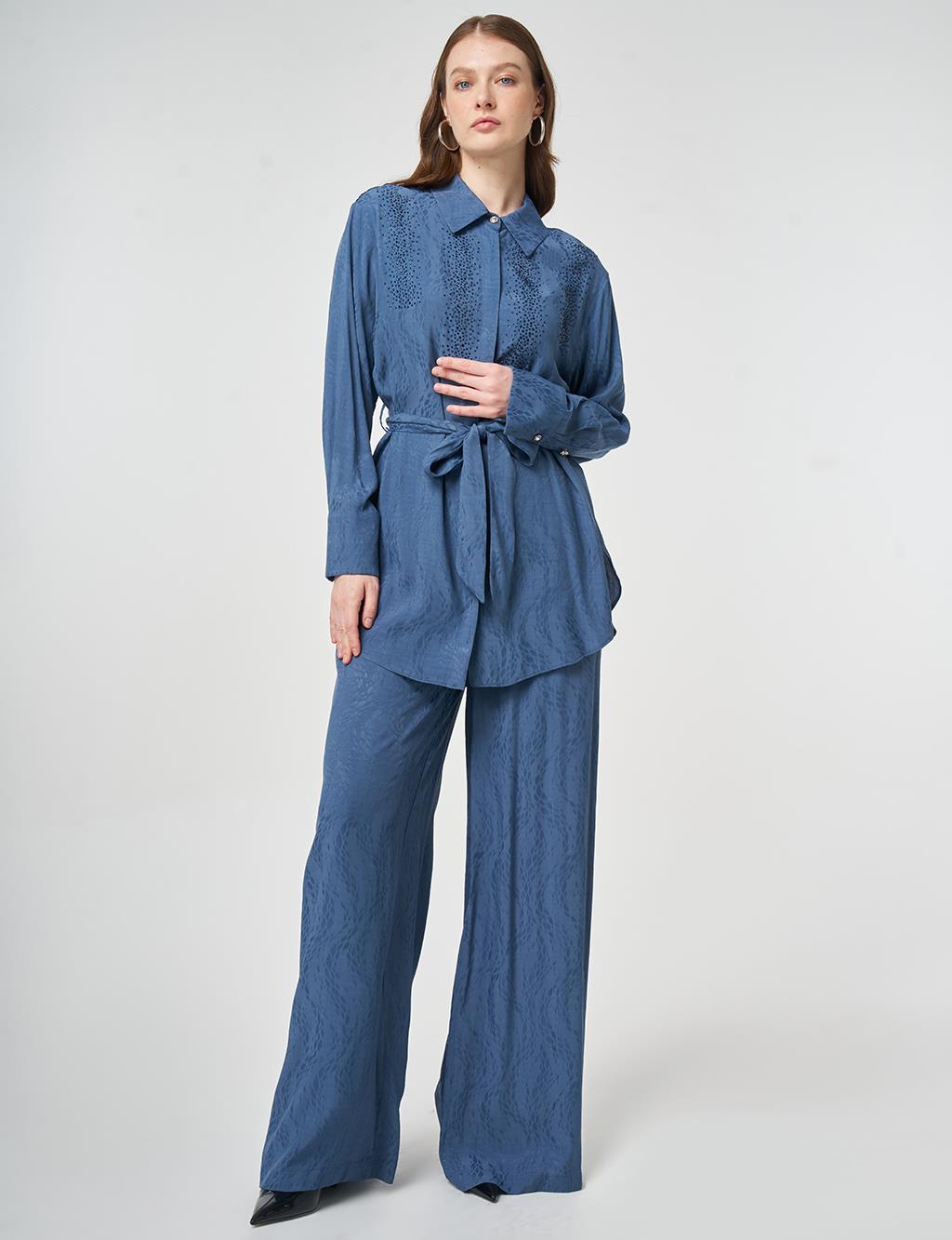 100% Viscose Hotfix Printed Two-Piece Set Indigo