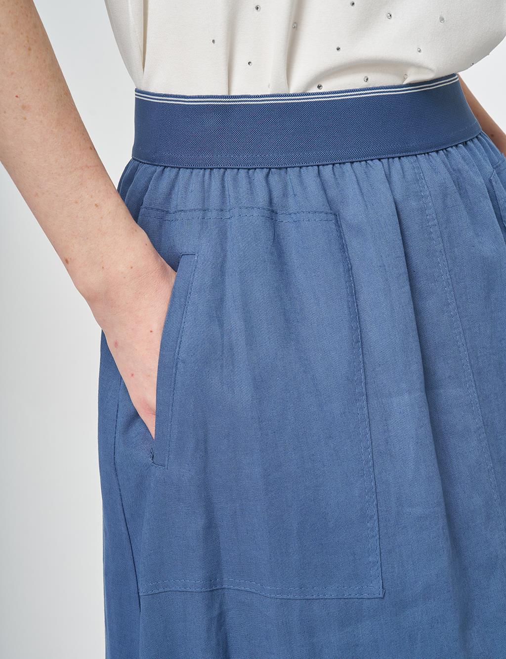 Flared Skirt with Patch Pockets Indigo