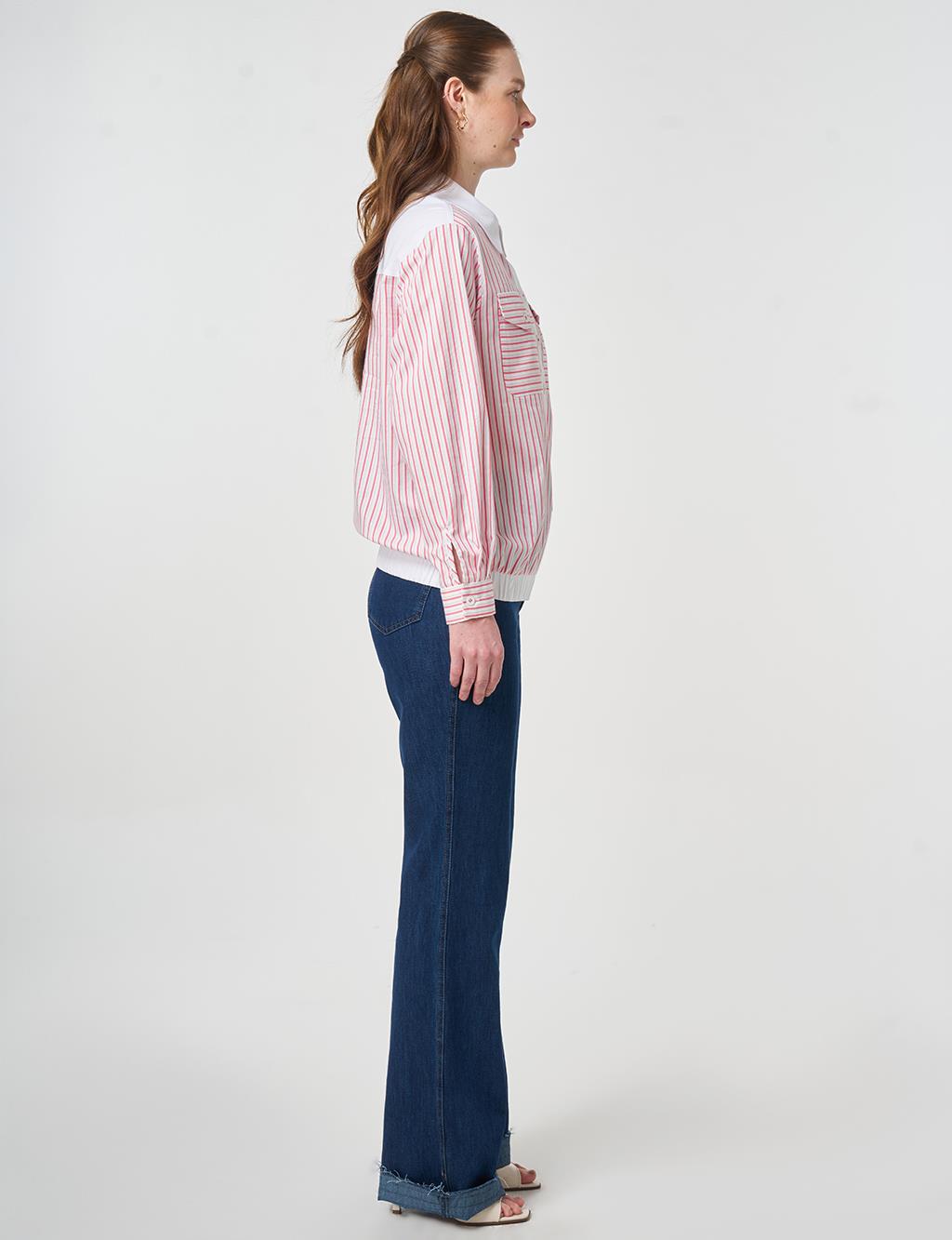 Striped Cotton Blouse Fuchsia