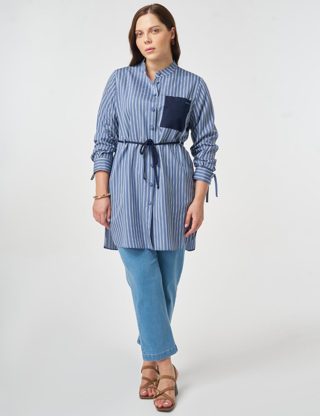 Waist Tie Viscose Tunic Indigo