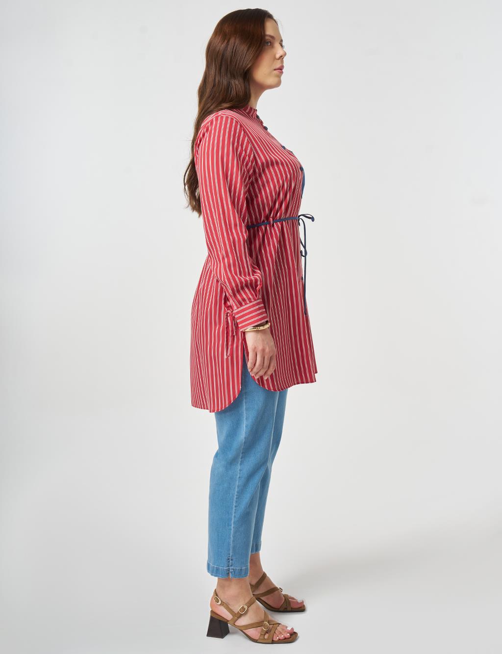 Waist Tie Viscose Tunic Red